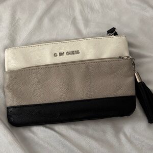 G by Guess Tri-Panel Wristlet in White, Taupe & Black